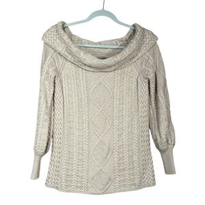 Marled Reunited Clothing Tan Cowl Neck Cable Knit Pull Over Sweater Size M